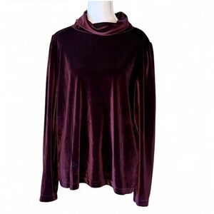 Ann Taylor LOFT Burgundy Purple Velvet Cowl Neck Long Sleeve Top – Size XL